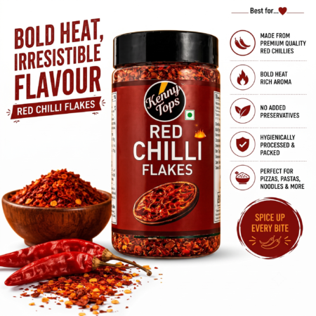 KennyTops Chilli Flakes | Crushed Red Chilli Flakes | Spicy Seasoning for Pizza, Pasta & Snacks |