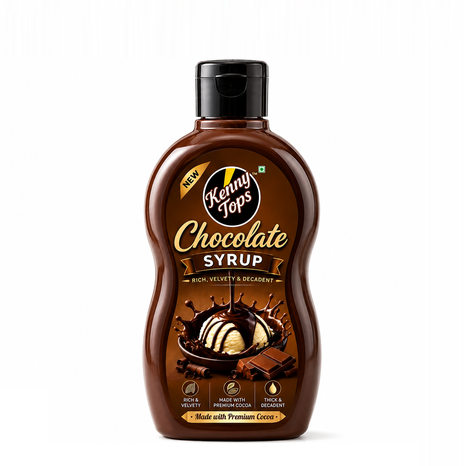 KennyTops Rich & Velvety Chocolate Syrup - Made with Premium Cocoa | Thick & Decadent Dessert Sauce for Milkshakes, Ice Cream, Pancakes, Cakes & Baking (625 g)